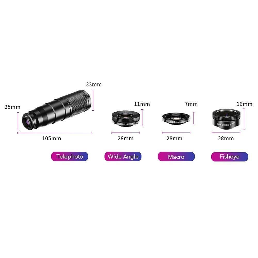 APEXEL 6 in 1 Phone Lens Kit - 22X Telephoto Lens, 205° Fisheye Lens, 120° Wide Angle Lens & 25X Macro Lens