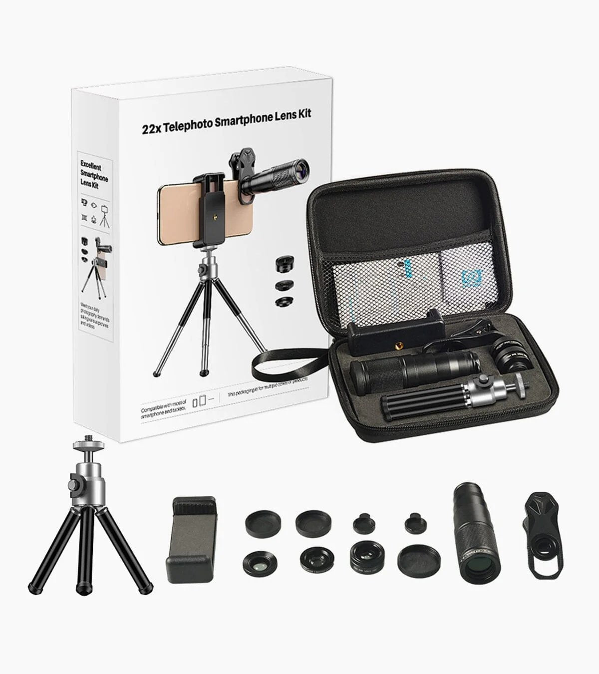 APEXEL 6 in 1 Phone Lens Kit - 22X Telephoto Lens, 205° Fisheye Lens, 120° Wide Angle Lens & 25X Macro Lens