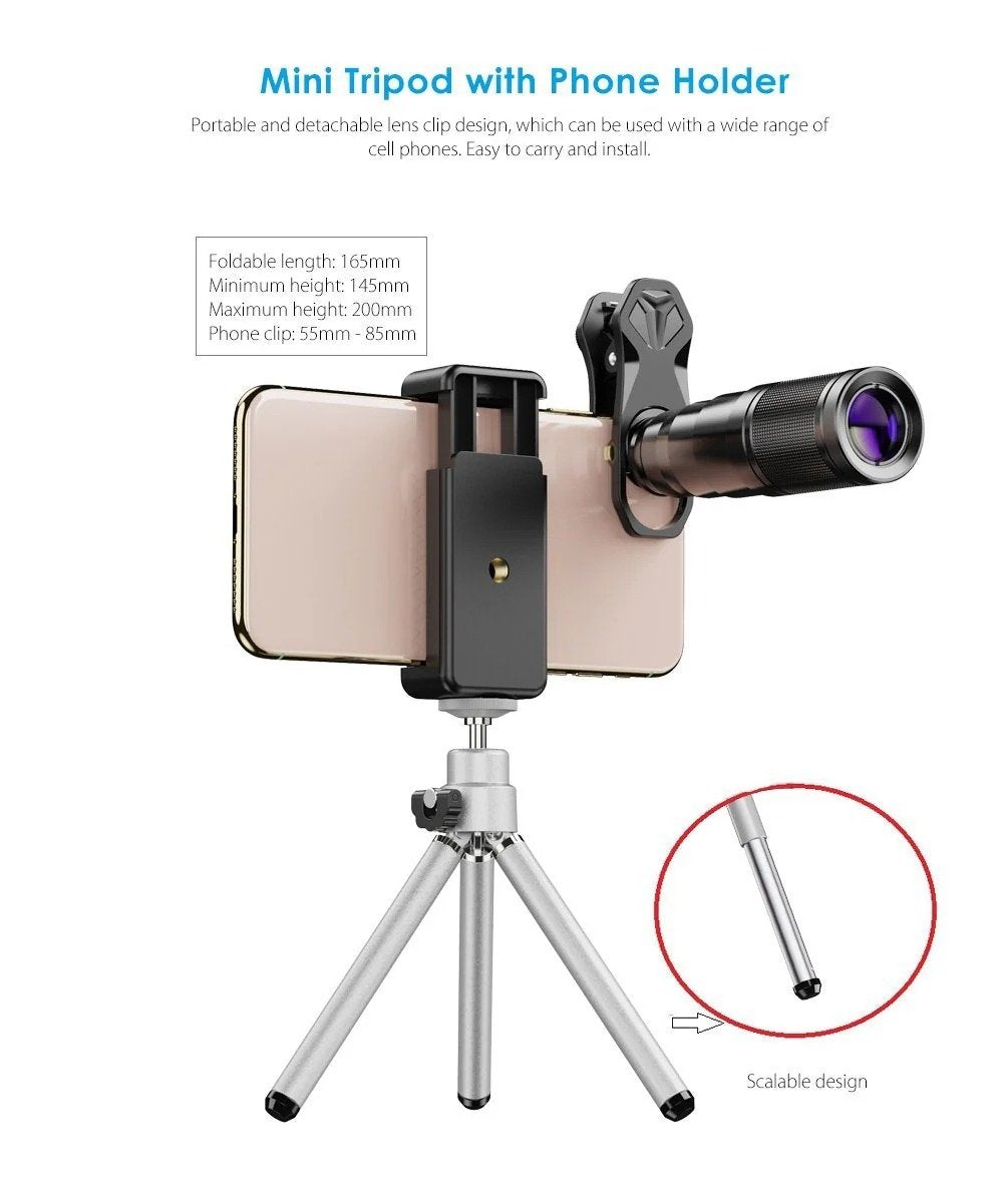 APEXEL 6 in 1 Phone Lens Kit - 22X Telephoto Lens, 205° Fisheye Lens, 120° Wide Angle Lens & 25X Macro Lens