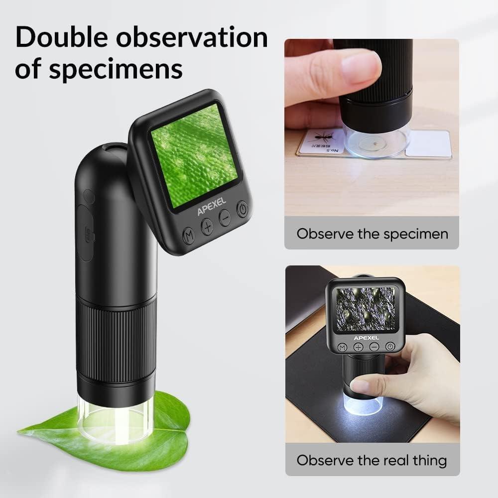 APEXEL Handheld Digital Microscope 12X-24X Portable Microscope 2.0 Inch LCD Screen 2MP Photo 720P Video with LED Lights