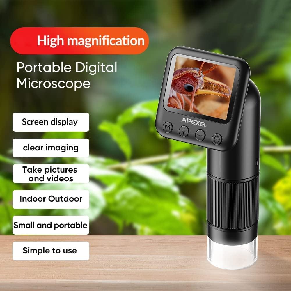 APEXEL Handheld Digital Microscope 12X-24X Portable Microscope 2.0 Inch LCD Screen 2MP Photo 720P Video with LED Lights