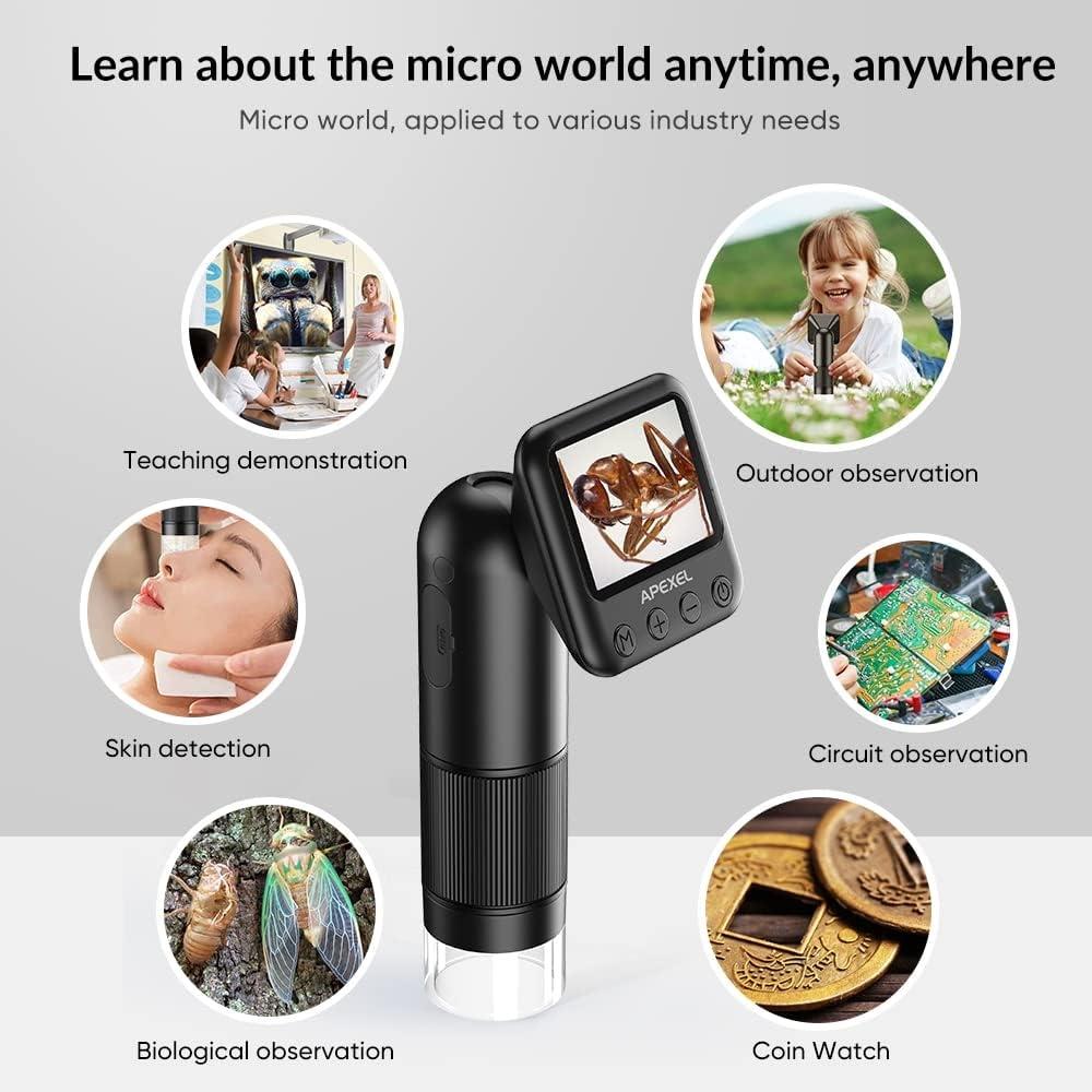 APEXEL Handheld Digital Microscope 12X-24X Portable Microscope 2.0 Inch LCD Screen 2MP Photo 720P Video with LED Lights