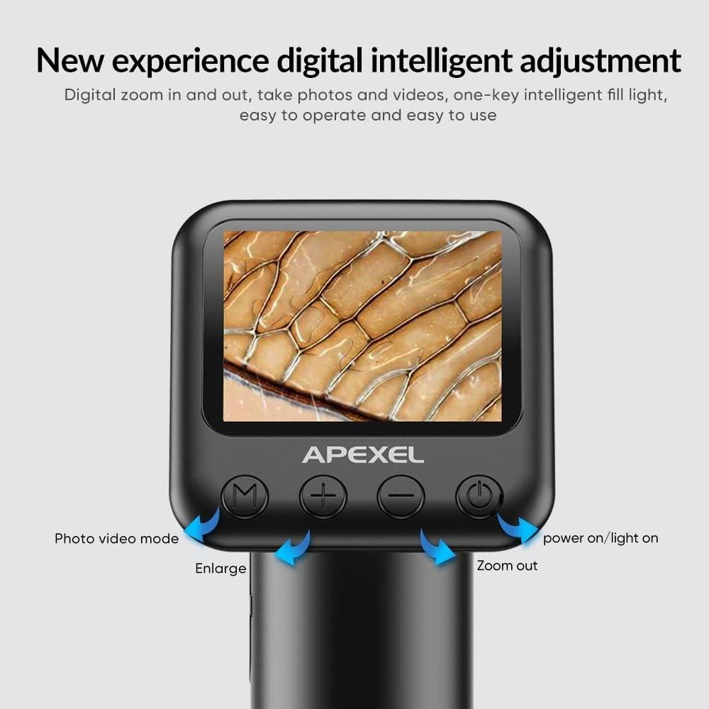 APEXEL Handheld Digital Microscope 12X-24X Portable Microscope 2.0 Inch LCD Screen 2MP Photo 720P Video with LED Lights