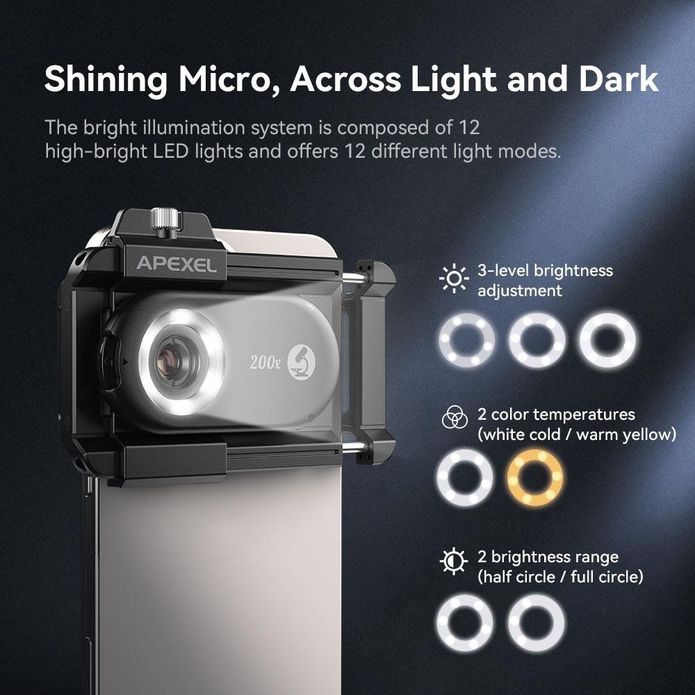 APEXEL Phone Micro Lens Nano Zoom for Android/iPhone With LED UV Light/CPL/Universal Clip APL-MS200