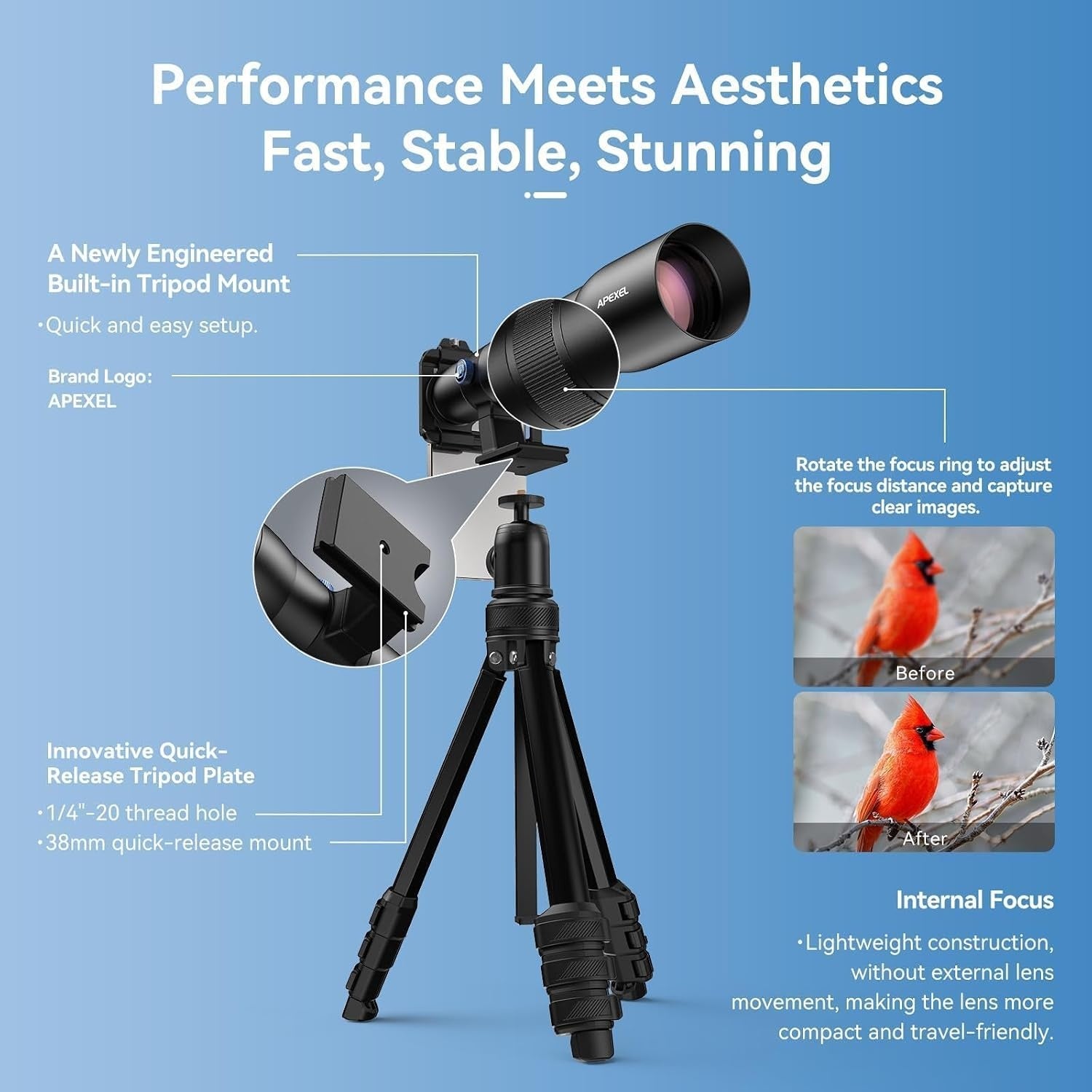 APEXEL Telecular 20-60x Professional Compact Zoom Lens for Smartphones