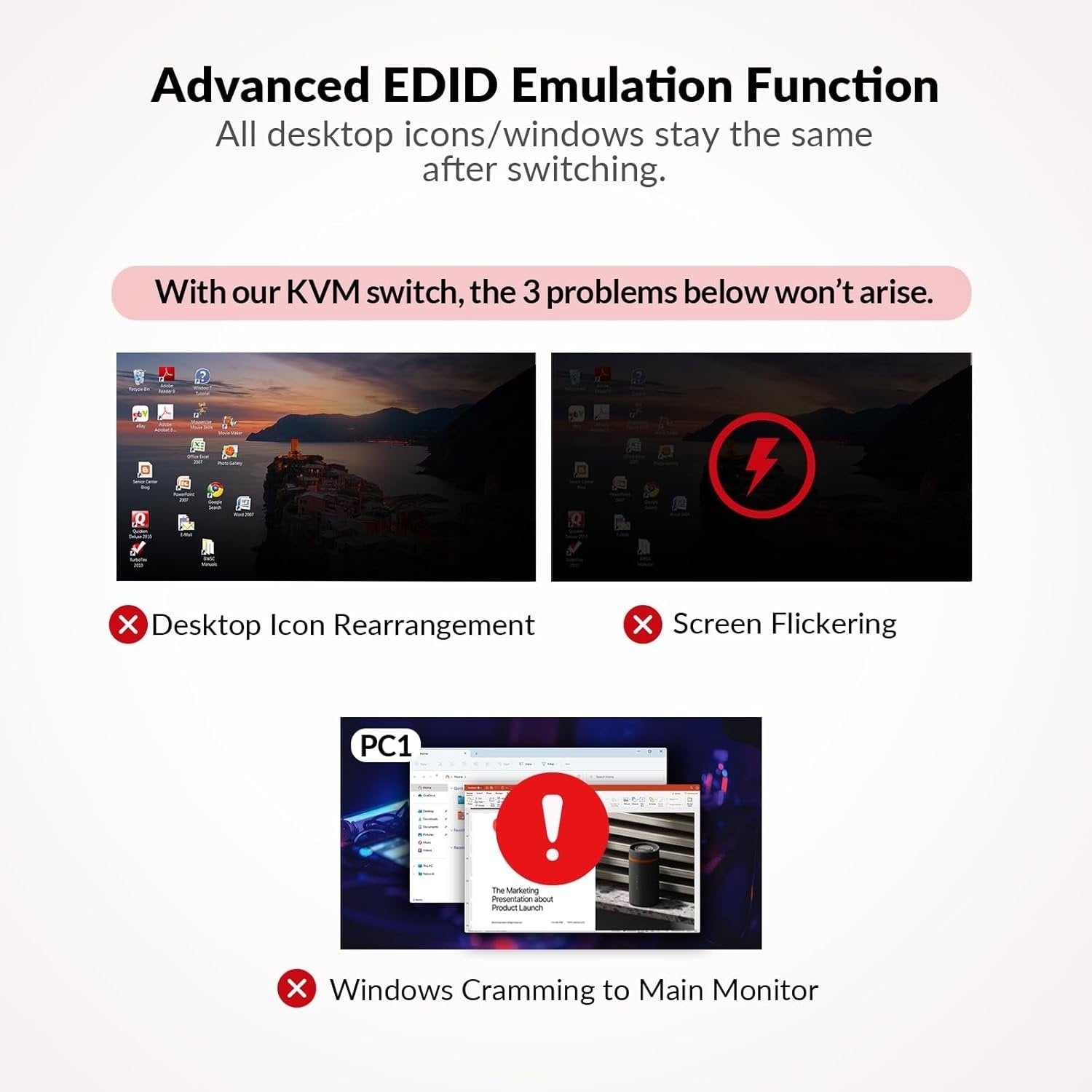 AV Access Docking Station & KVM Switch for 2 Laptop & Desktop to 2 monitors HDMI 4K60Hz, 100W PD 3 x USB, 1G Ethernet, SD, 3.5 mm AUX Audio EDID