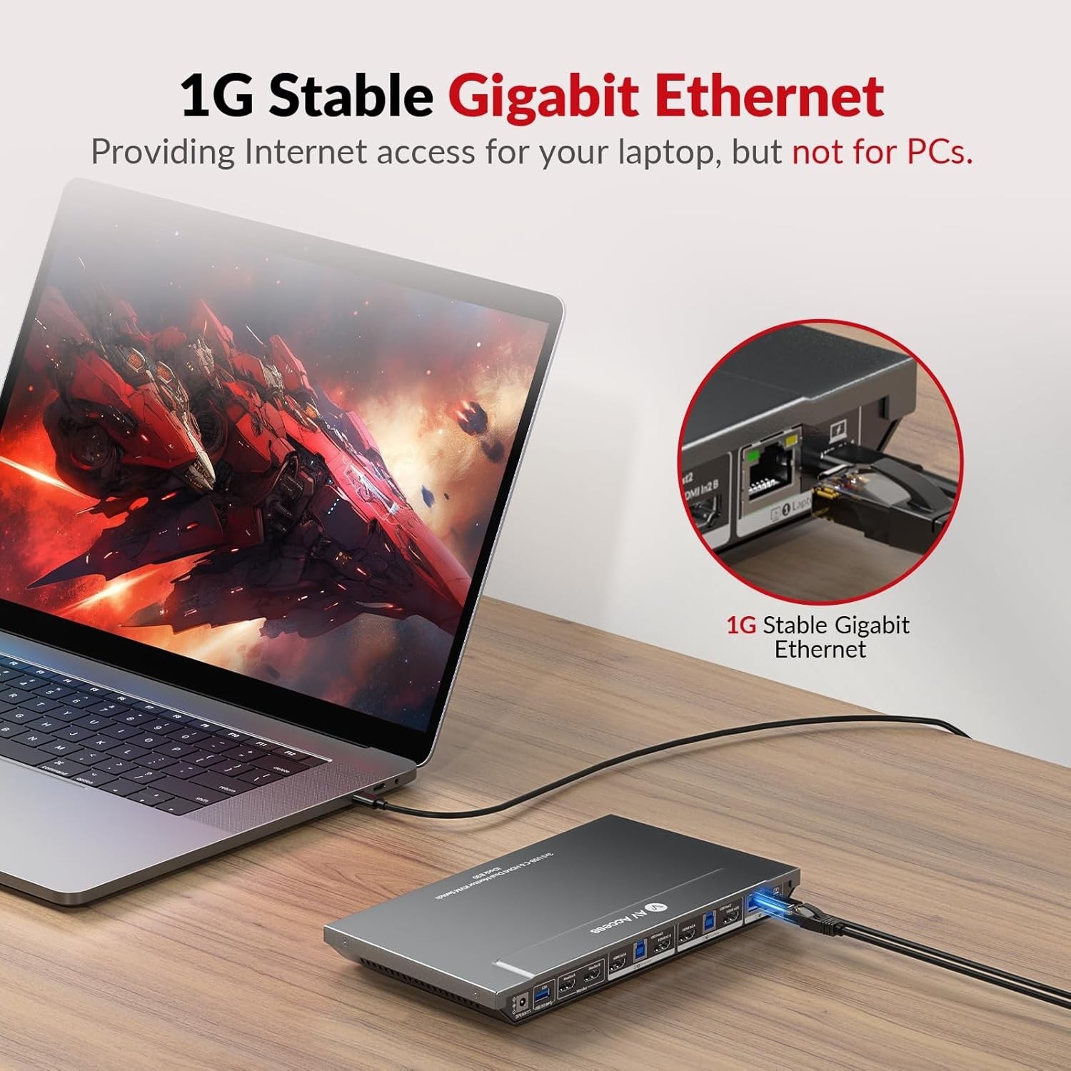 AV Access KVM Docking Station for a Laptop and 2 Desktop PCs, Dual 4K Monitor 65W Charging Ethernet, EDID, Hotkey Switch, HDMI, 4K @ 60Hz, 1080P@240Hz