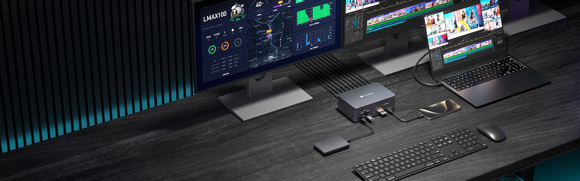 AV Access iDock B23 8K KVM-switch dockingstasjon 2 til 3, stasjonær + bærbar datamaskin til tre skjermer, (100W PD), 12-i-1, 8K@60Hz/4K@165Hz/1440P@240Hz