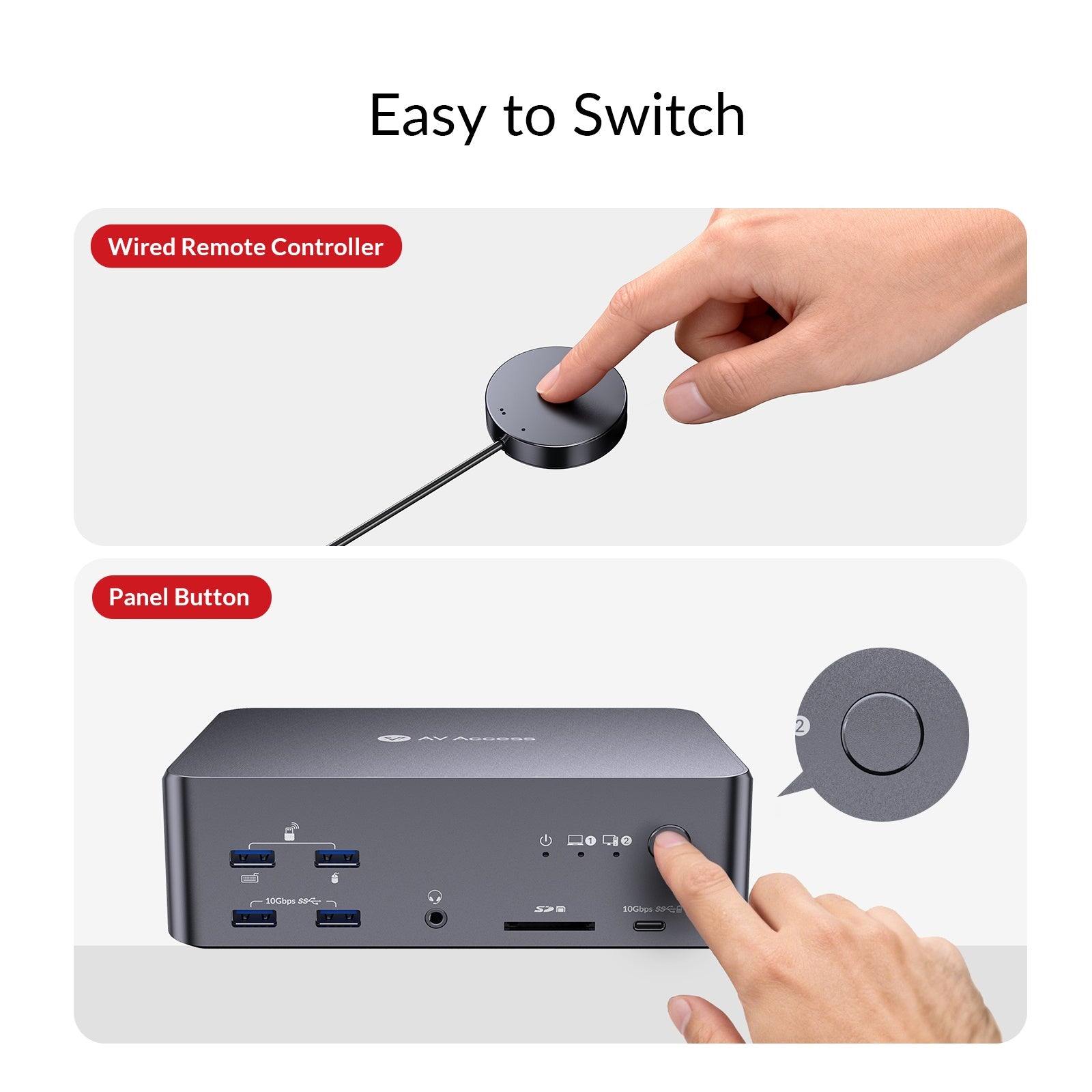 AV Access iDock B23 8K KVM-switch dockingstasjon 2 til 3, stasjonær + bærbar datamaskin til tre skjermer, (100W PD), 12-i-1, 8K@60Hz/4K@165Hz/1440P@240Hz