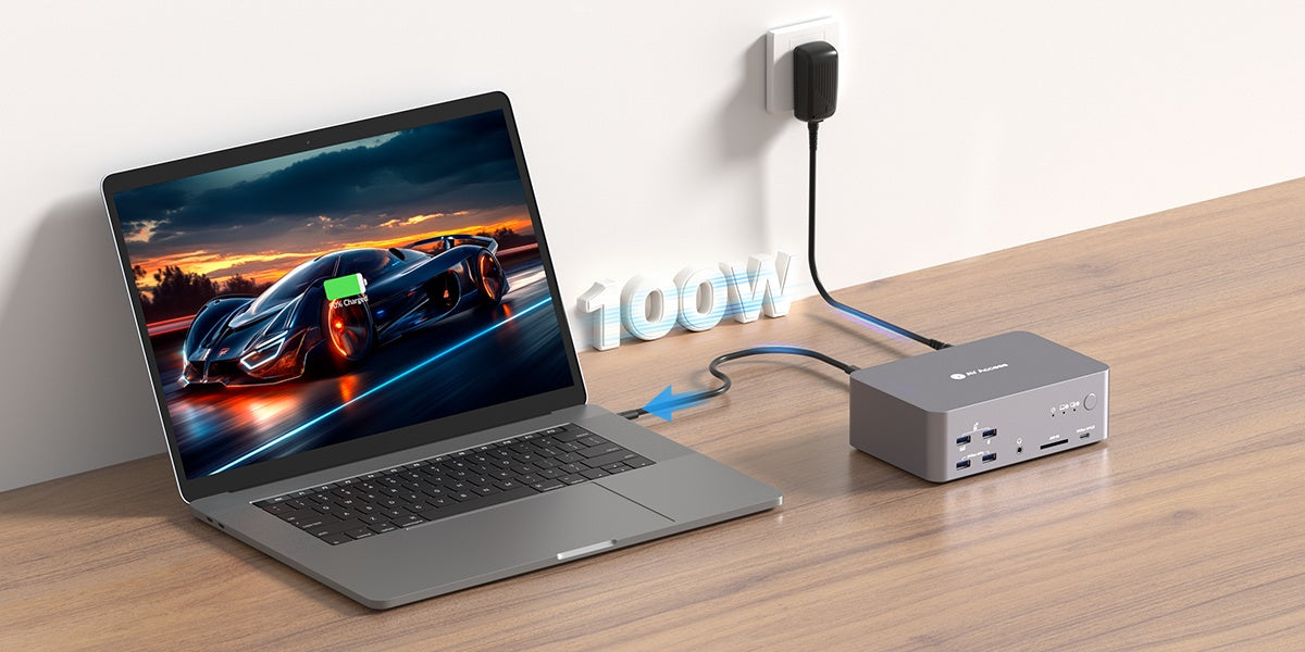 AV Access iDock B23 8K KVM-switch dockingstasjon 2 til 3, stasjonær + bærbar datamaskin til tre skjermer, (100W PD), 12-i-1, 8K@60Hz/4K@165Hz/1440P@240Hz