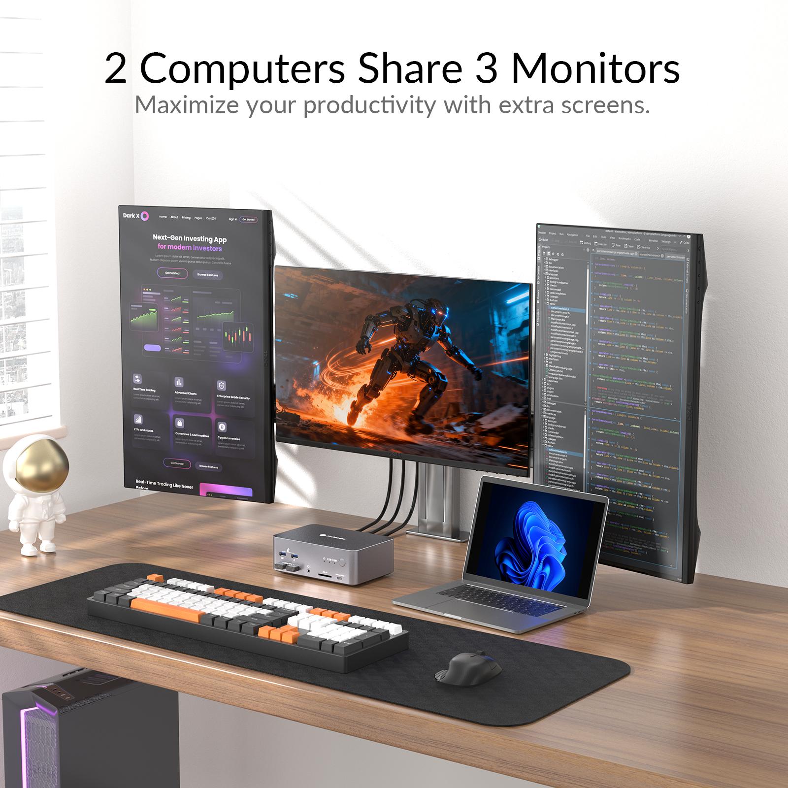 AV Access iDock B23 8K KVM-switch dockingstasjon 2 til 3, stasjonær + bærbar datamaskin til tre skjermer, (100W PD), 12-i-1, 8K@60Hz/4K@165Hz/1440P@240Hz