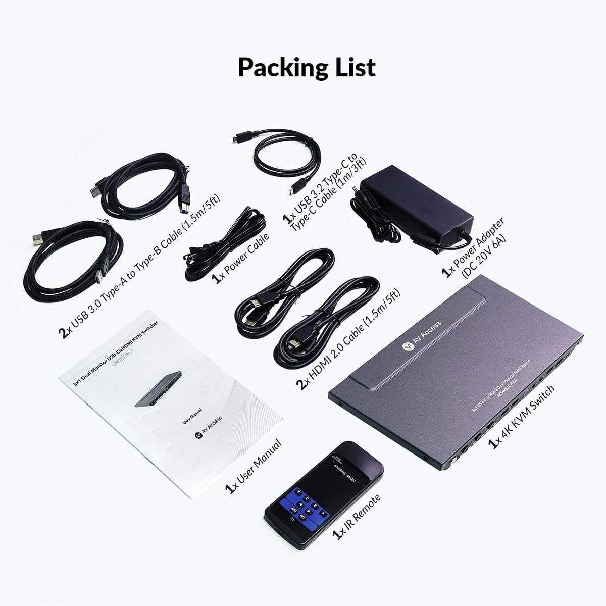 AV Access iDock B30 Dokkingstasjon og KVM-switch 3 til 2, Dual 4K Monitor for laptop + 2st stasjonære PC-er, 4K@60Hz, 5xUSB-A, 1G Ethernet, 65W lading for laptop, Lyd/Mikrofon, EDID