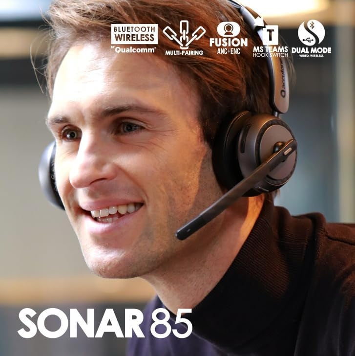 Accutone Sonar 85 Bluetooth trådløst headset med mikrofon, Bluetooth-headset med aktiv støydemping