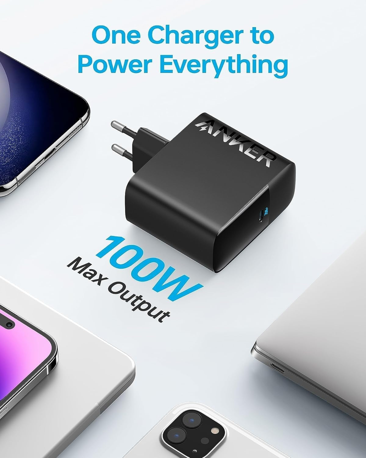 Anker 100W USB-C lader, PIQ 3.0 kompakt hurtiglader