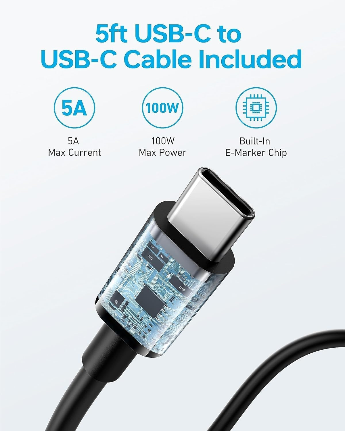 Anker 100W USB-C lader, PIQ 3.0 kompakt hurtiglader