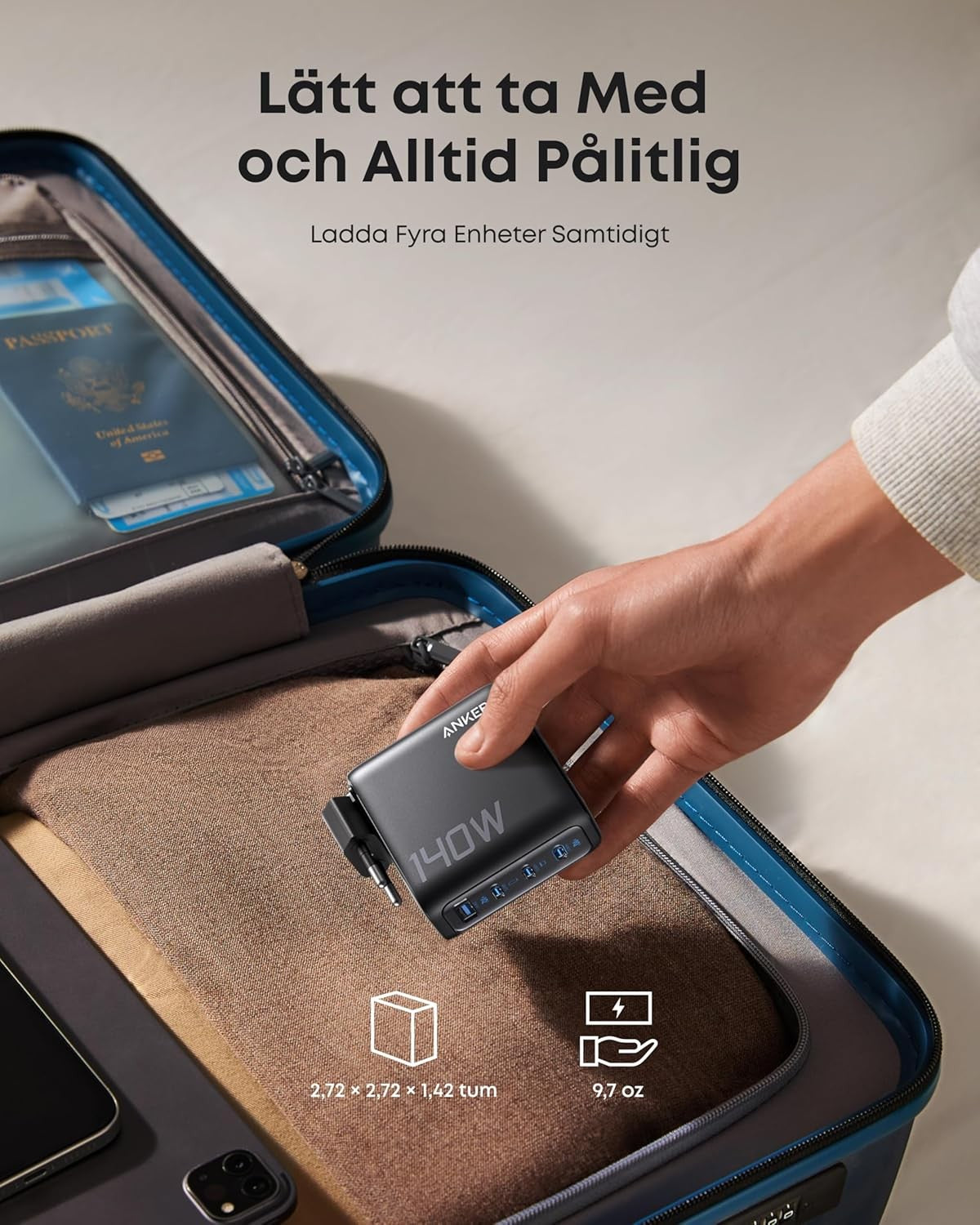 Anker 140W USB-C 4-Port Multi-Devices GaN-lader, Touch Control, kompatibel med MacBook, iPhone 17/16/15, Samsung, Pixel og mer