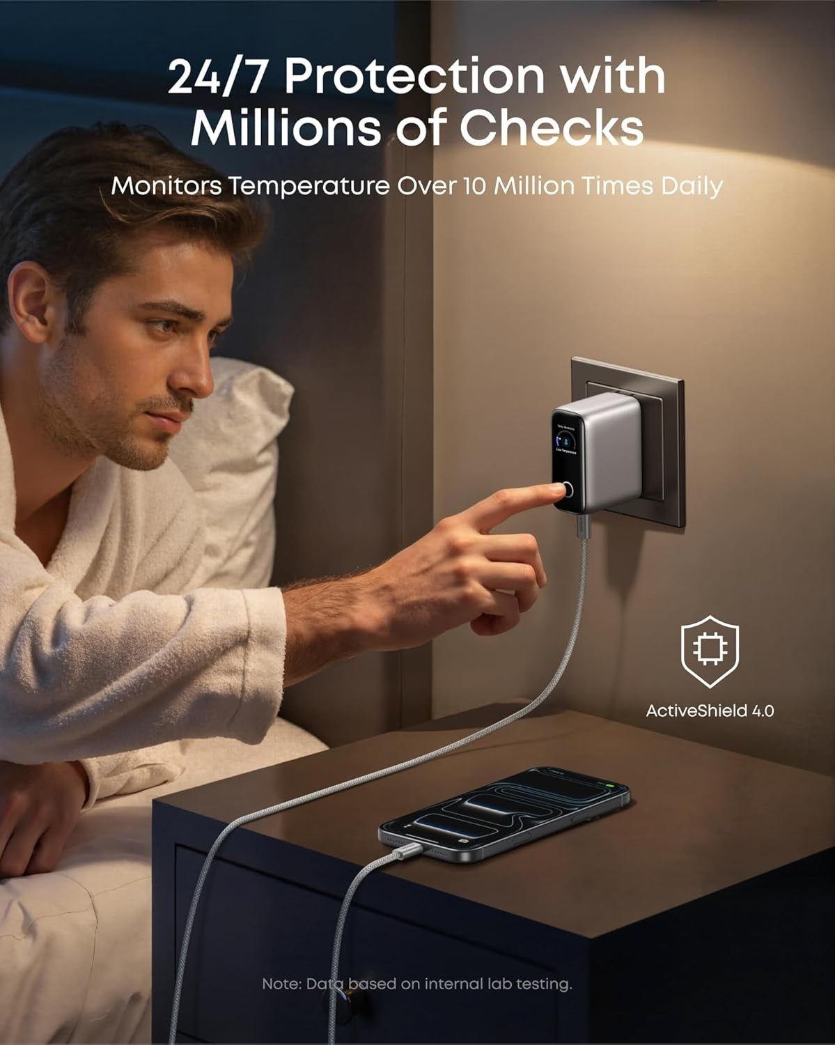 Anker Lader 100W USB-C Ultra-kompakt 3-ports GaN-hurtiglader for vegguttak med smart skjerm og berøringskontroll