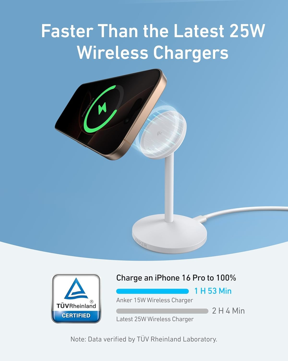 Anker MagGo 15W trådløs lader med USB-C-kabel, Qi2 trådløs lader, for iPhone 16/15/14/13-serien og AirPods