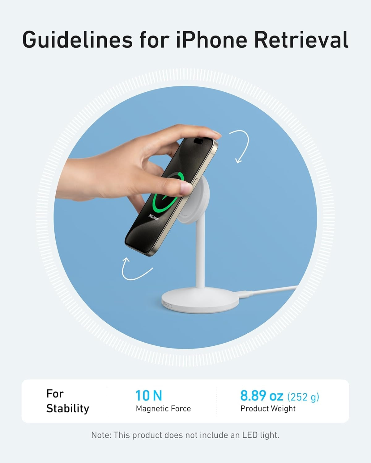 Anker MagGo 15W trådløs lader med USB-C-kabel, Qi2 trådløs lader, for iPhone 16/15/14/13-serien og AirPods