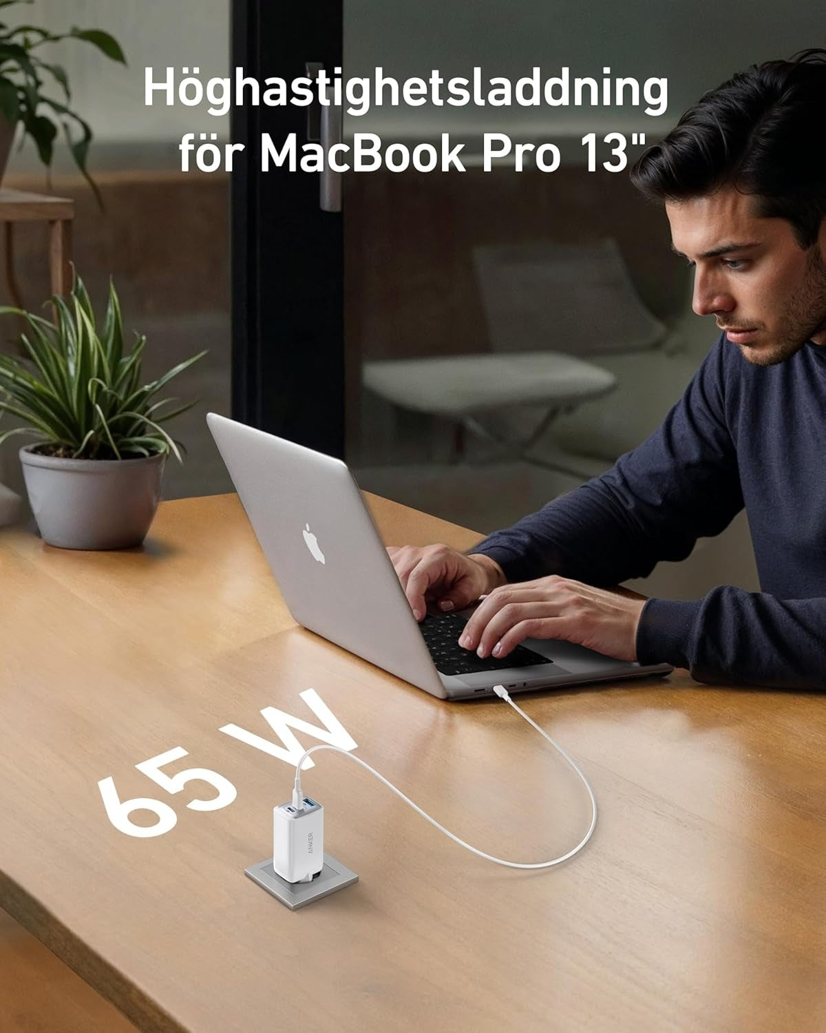 Anker Nano 65W USB-C lader, 3-ports PPS-hurtiglader, iPad-lader