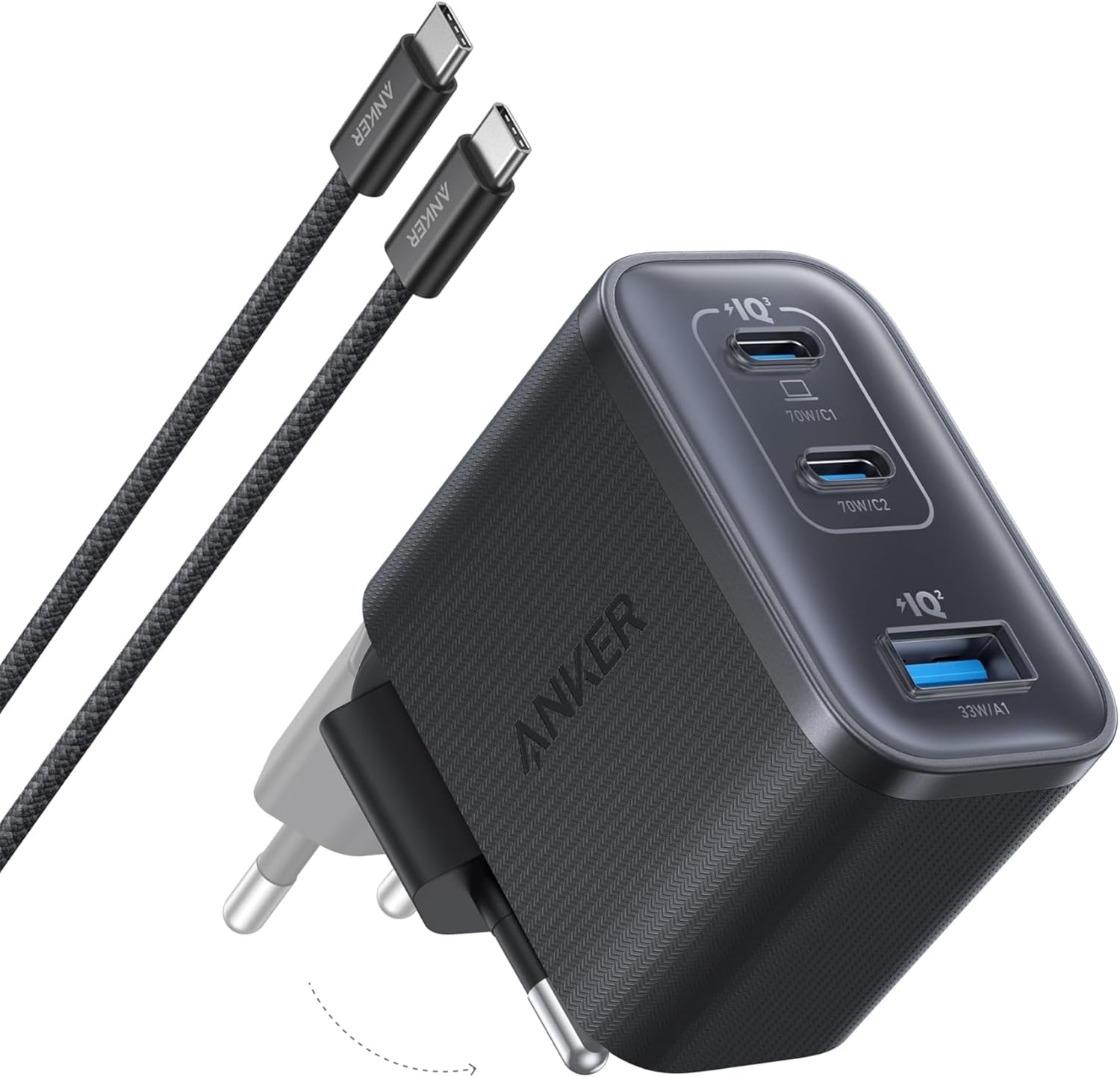 Anker Nano 70W USB C Charger, 3-Port Power Supply with Ultra-Fast 70W Power