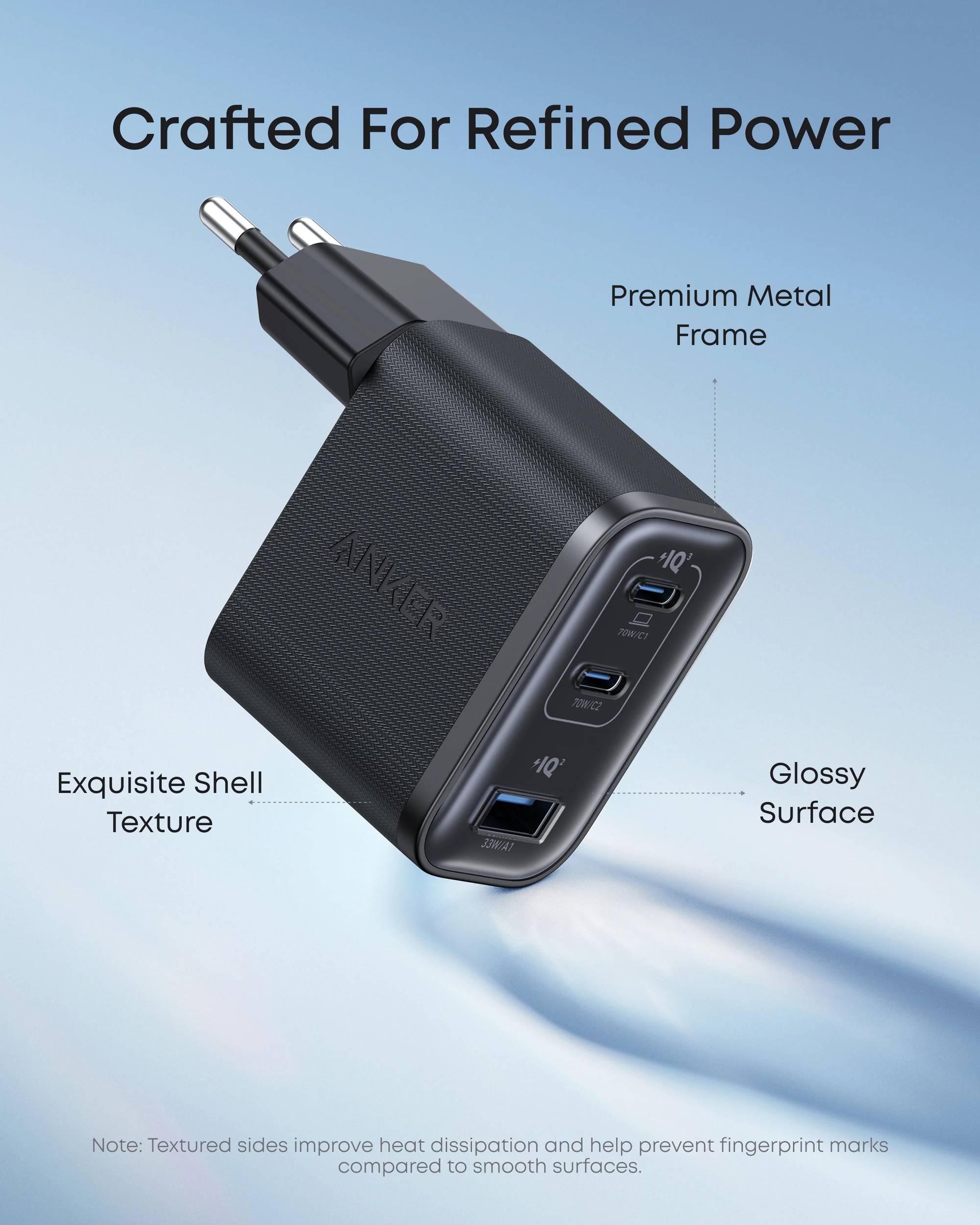 Anker Nano 70W USB-C-lader, 3-ports strømadapter med ultrasnabb 70W lading