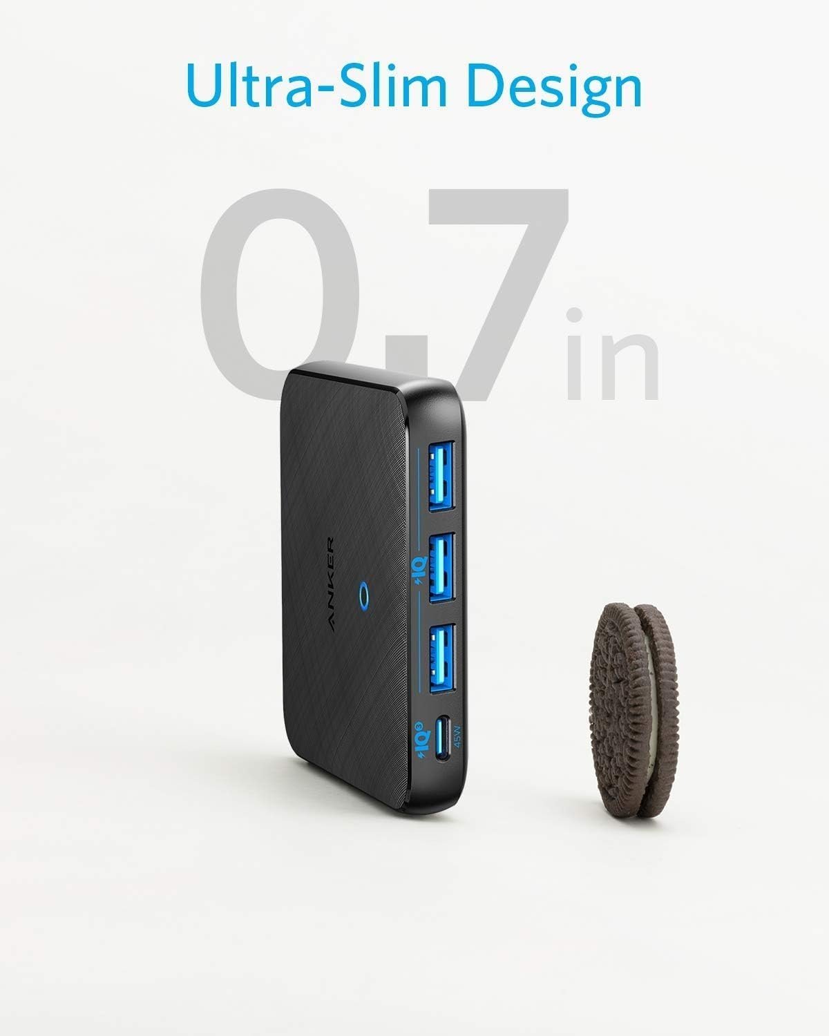 Anker PowerPort Atom III Slim GaN Vegglader, 3XUSB-A 1XUSB-C porter 65W maks, 4-porter, PIQ 3.0, for bærbare datamaskiner, nettbrett og smarttelefoner