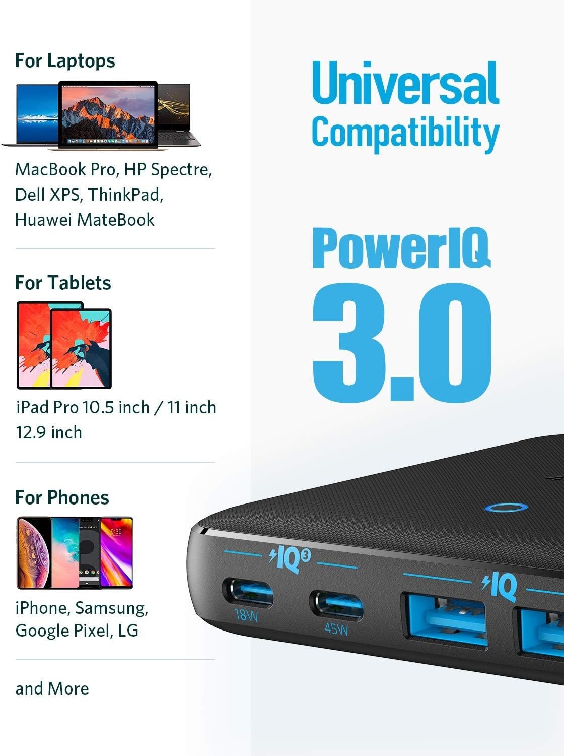 Anker PowerPort Atom III Slim vegglader, Dobbel USB-C-porter og Dobbel USB-A-porter (65W Maks), PIQ 3.0, GaN-materiale.