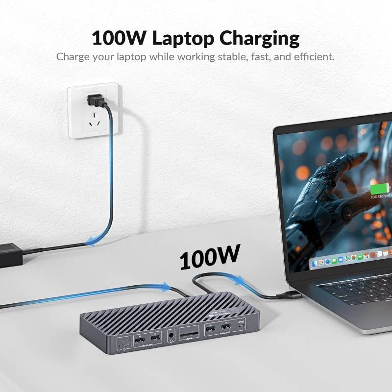 AV Access iDock M10 USB-C KVM-Switch Dockingsstasjon 2 til 2 for MacBook, Dobbelt 4K HDMI-skjermer, 1x Laptop + 1x PC, 100W Lading