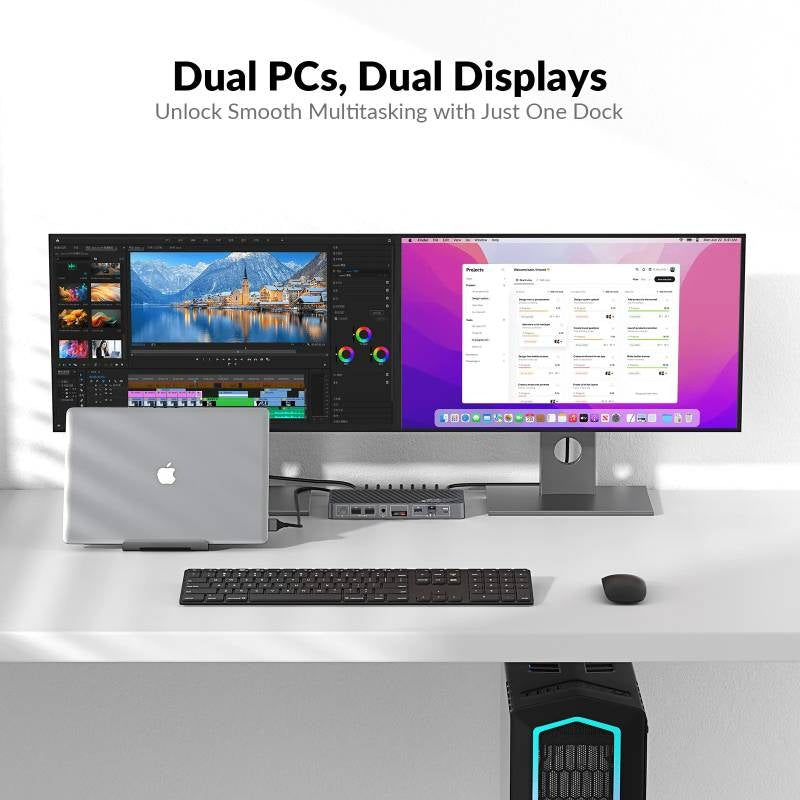 AV Access iDock M10 USB-C KVM-Switch Dockingsstasjon 2 til 2 for MacBook, Dobbelt 4K HDMI-skjermer, 1x Laptop + 1x PC, 100W Lading