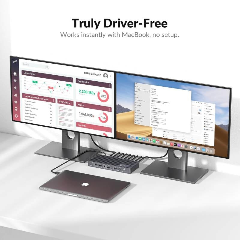AV Access iDock M10 USB-C KVM-Switch Dockingsstasjon 2 til 2 for MacBook, Dobbelt 4K HDMI-skjermer, 1x Laptop + 1x PC, 100W Lading