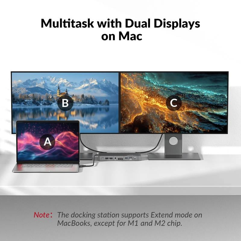 AV Access iDock M10 USB-C KVM-Switch Dockingsstasjon 2 til 2 for MacBook, Dobbelt 4K HDMI-skjermer, 1x Laptop + 1x PC, 100W Lading