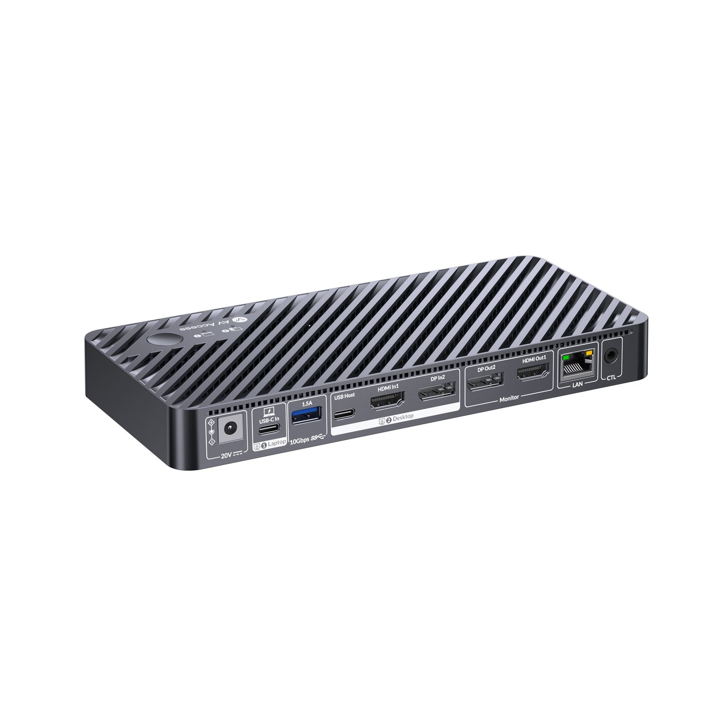 AV Access iDock B10 USB-C KVM-Switch Dockingstasjon 2 til 2 for 1 Bærbar & 1 Stasjonær, 8K@60Hz Dobbel Skjerm, 100W Lading, USB 3.2, 1G Ethernet