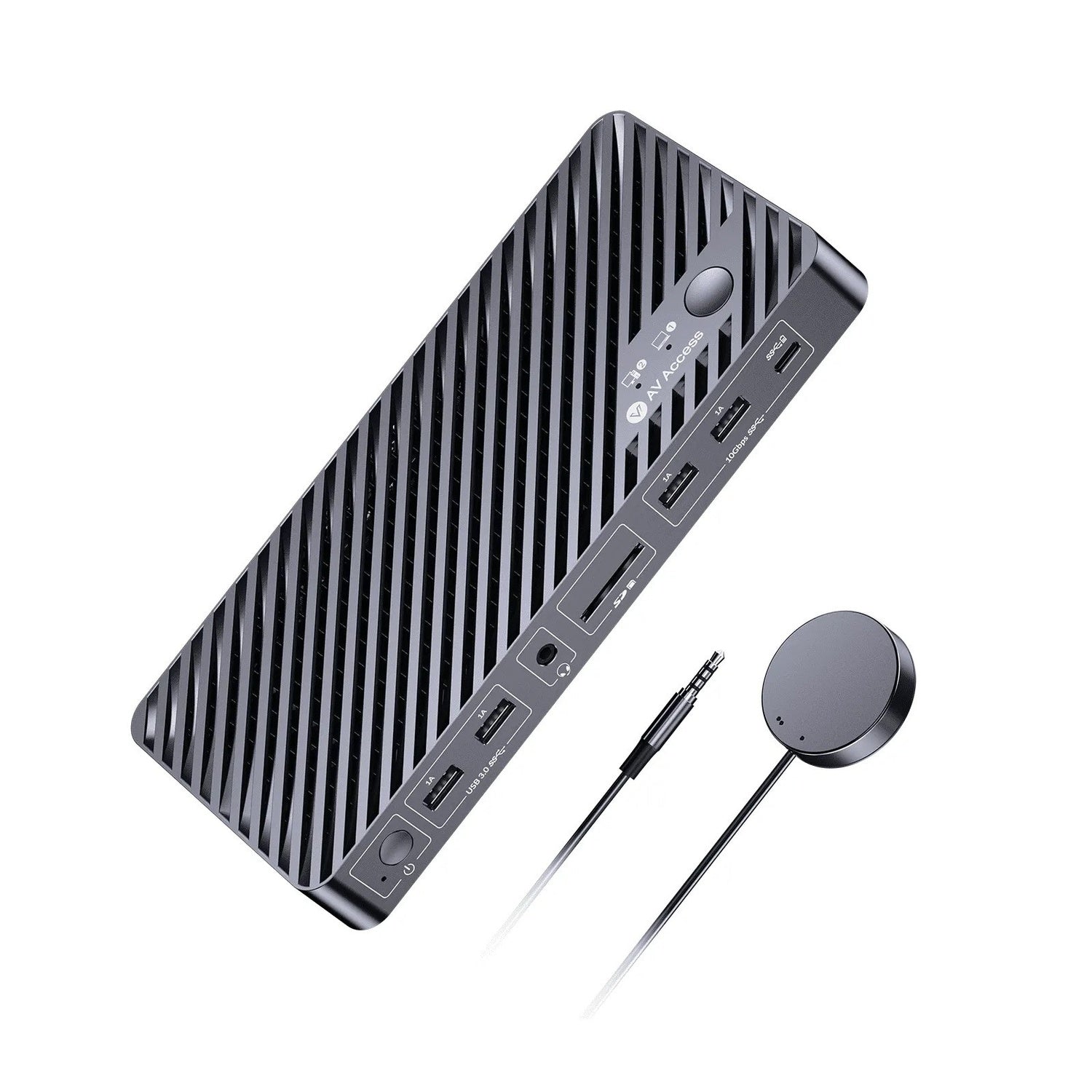AV Access iDock B10 USB-C KVM-Switch Dockingstasjon 2 til 2 for 1 Bærbar & 1 Stasjonær, 8K@60Hz Dobbel Skjerm, 100W Lading, USB 3.2, 1G Ethernet