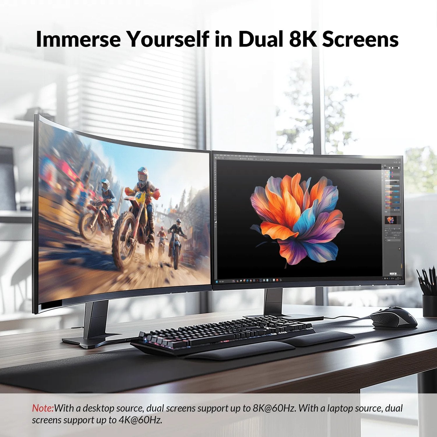 AV Access iDock B10 USB-C KVM-Switch Dockingstasjon 2 til 2 for 1 Bærbar & 1 Stasjonær, 8K@60Hz Dobbel Skjerm, 100W Lading, USB 3.2, 1G Ethernet