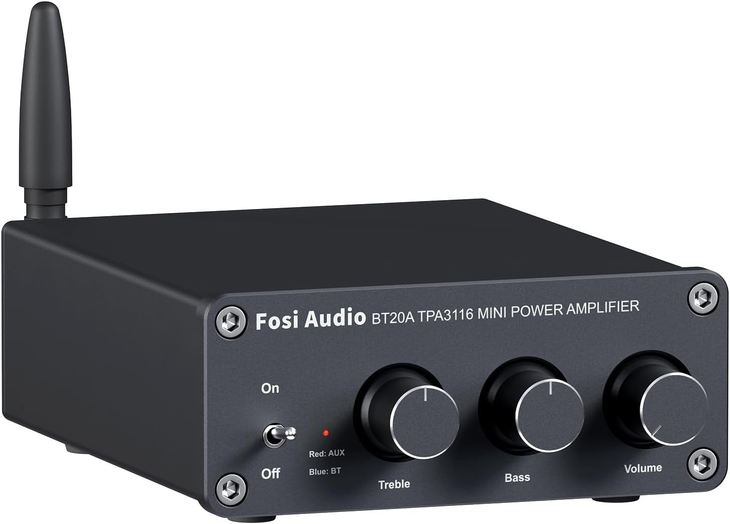 Fosi Audio Bluetooth 5.0 & R/L forsterker 100W x 2 med volum-, bass- og diskantkontroll, svart