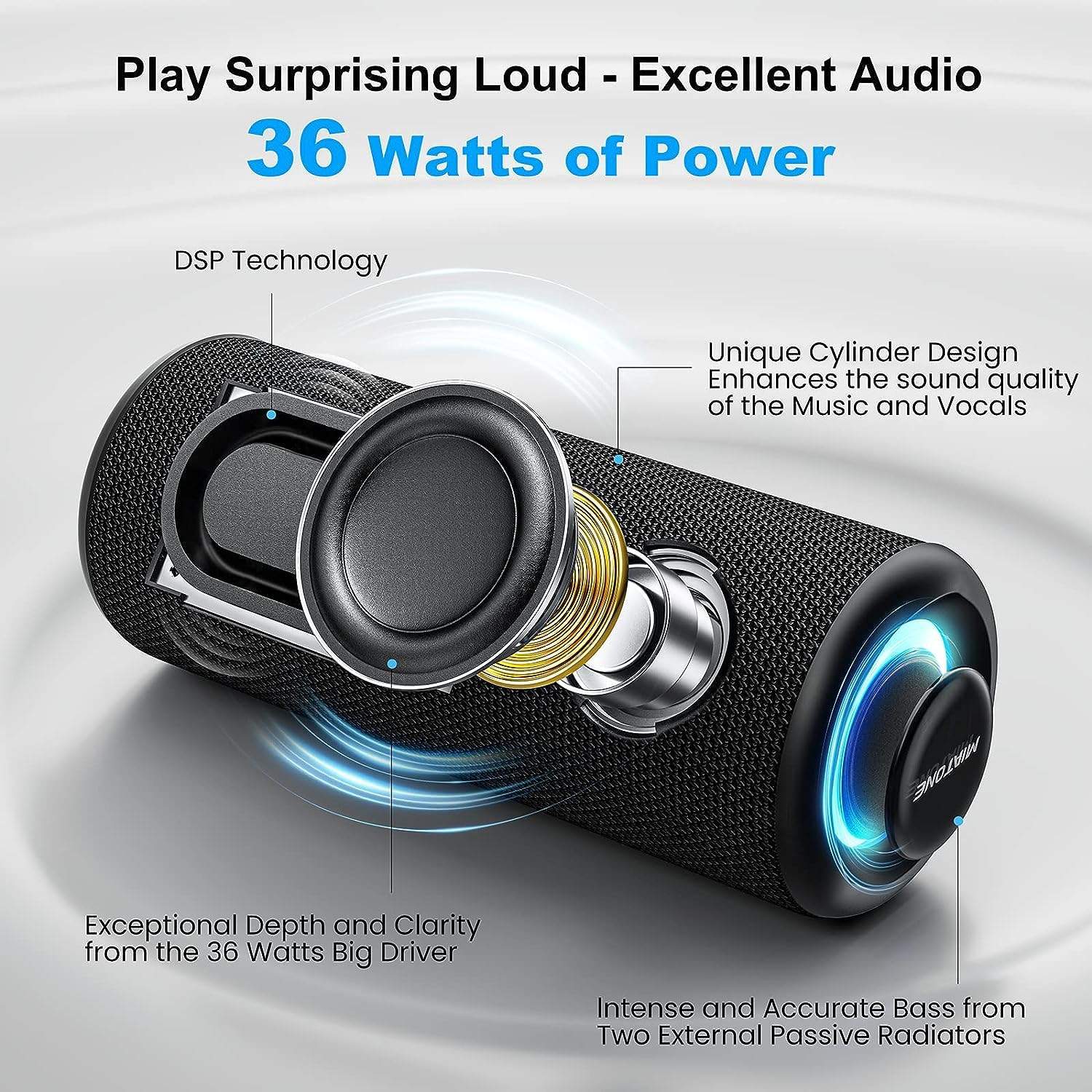 Bluetooth-høyttaler 36W bærbar høyttaler med stereolydbase, Bluetooth 5.3 trådløs IP7x vanntett høyttaler
