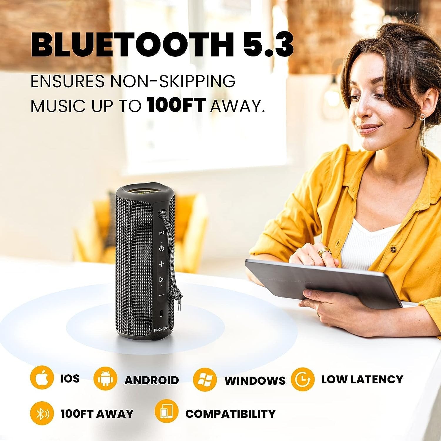 Bluetooth-høyttaler 36W bærbar høyttaler med stereolydbase, Bluetooth 5.3 trådløs IP7x vanntett høyttaler