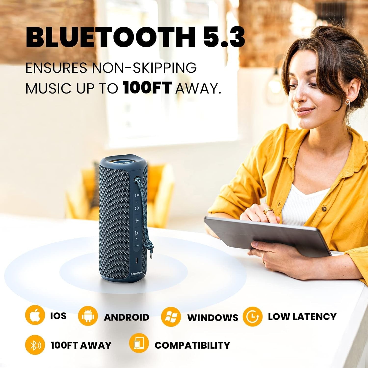 Bluetooth-høyttaler 36W bærbar høyttaler med stereolydbase, Bluetooth 5.3 trådløs IP7x vanntett høyttaler blå