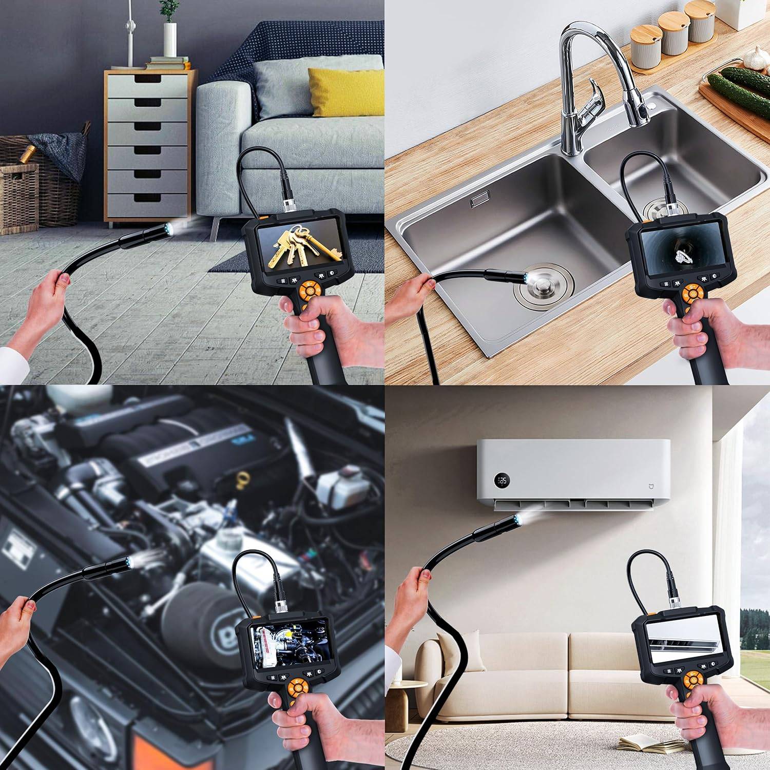 NÖRDIC 4,3" endoskopkamera med 8 LED-lys, IP67 vanntett 1080P HD 5m kabel