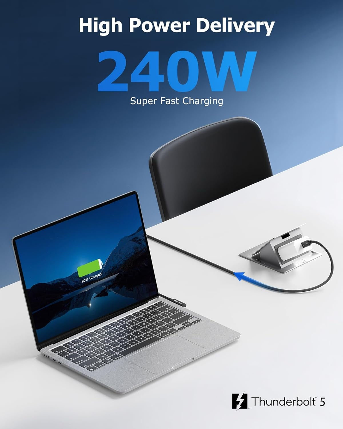 Cable Matters Intel Certified 80G Thunderbolt 5 Cable Right Angle 240W Charging Power - 0.8m, Compatible with Thunderbolt 4, USB4 and USB C, Black