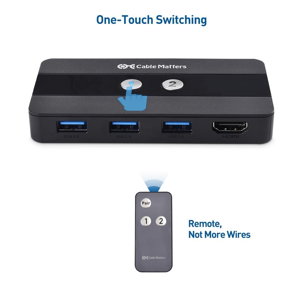 Cable Matters KVM-svitsj HDMI 2 til 1, 3x USB-A