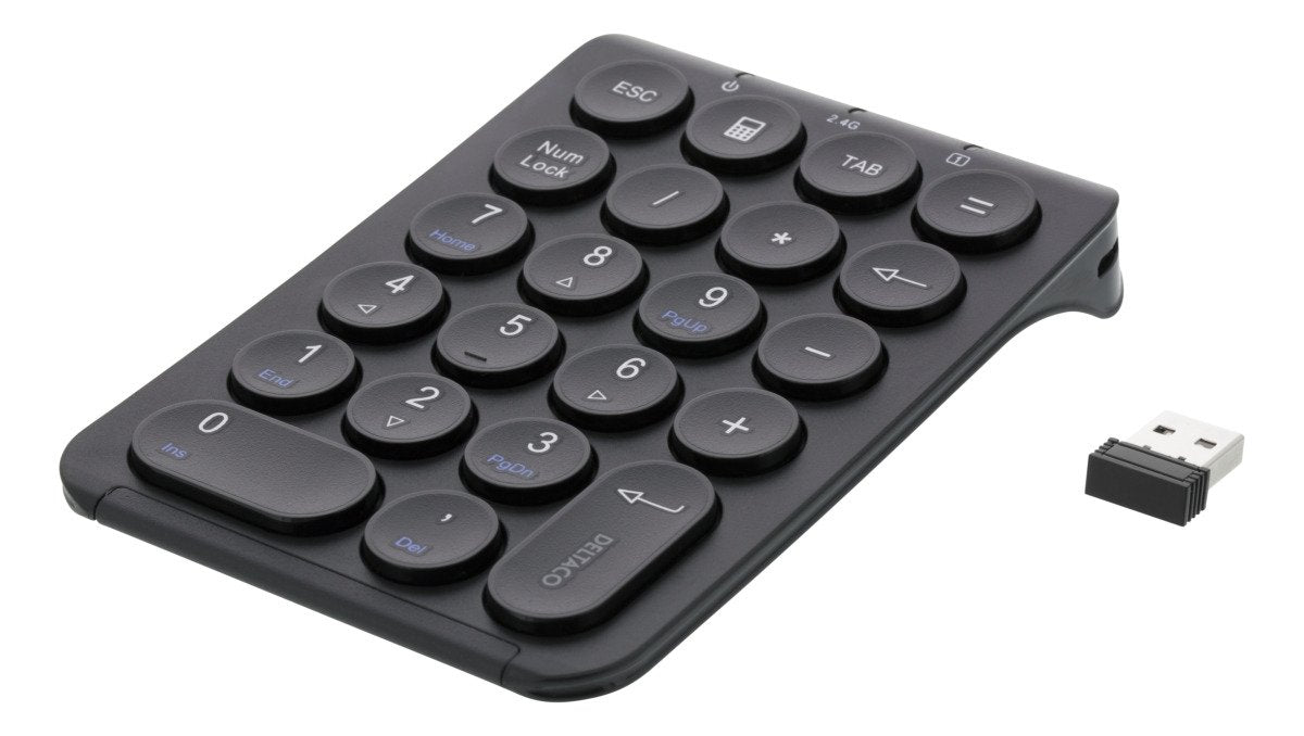 DELTACO Trådløst 2,4 GHz oppladbart tastatur, 22 knapper