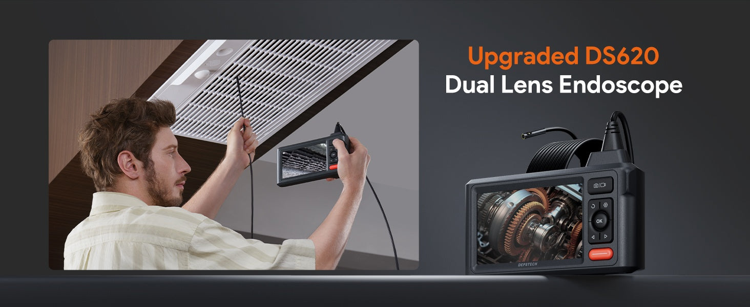 NÖRDIC Dual-Lens Endo-/Borescope 1080P digitalt inspeksjonskamera, 5m kabel 7,9 mm IP67 5" IPS-skjerm