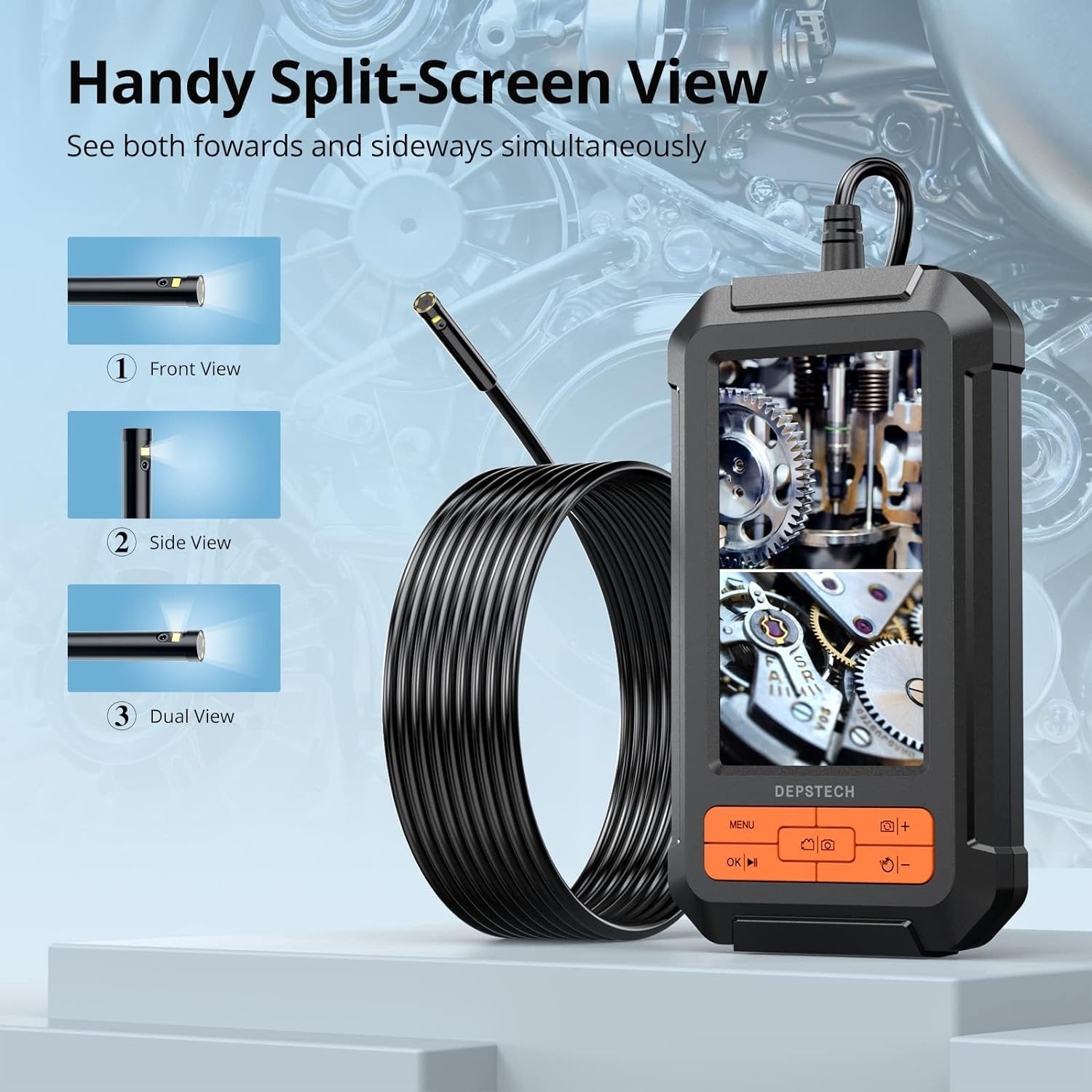 DS350 Endo-/Borescope Camera 1080P digitalt inspeksjonskamera, 5m kabel 5,5mm IP67 4,3'' LCD-skjerm, 6x LED