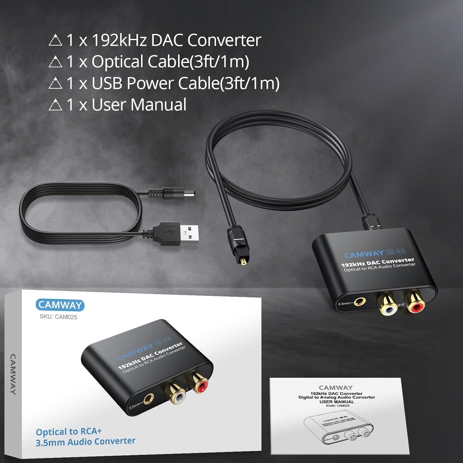 Digital til analog lydomformer, 192kHz optisk til RCA, optisk til 3,5 mm DAC, SPDIF/Toslink
