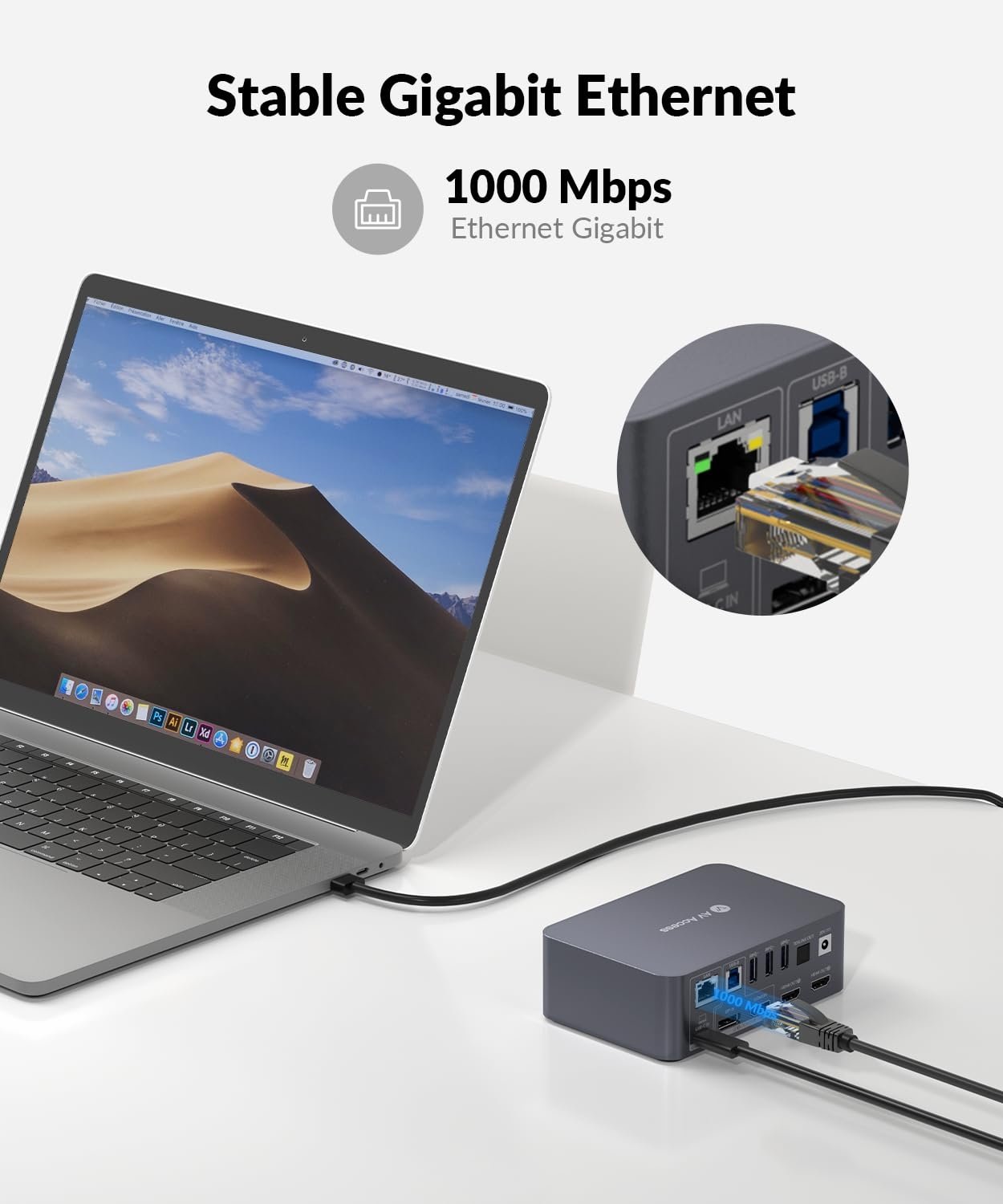 AV Access-dokkingstasjon og KVM-svitsj 2 til 2 USB-C & DP+HDMI til HDMI, 4K60Hz, 5x USB-A, 1x USB-C PD 60W, 3,5 mm AUX, SD-kortspor og Toslink