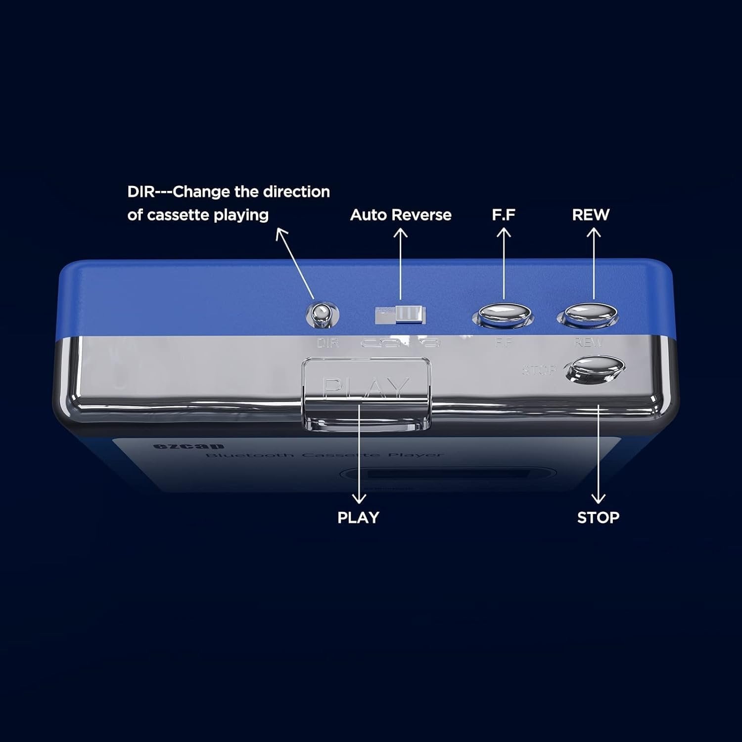 EZCAP Bluetooth-kassettspiller, Walkman-båndspiller med 3,5 mm utgang og hodetelefoner