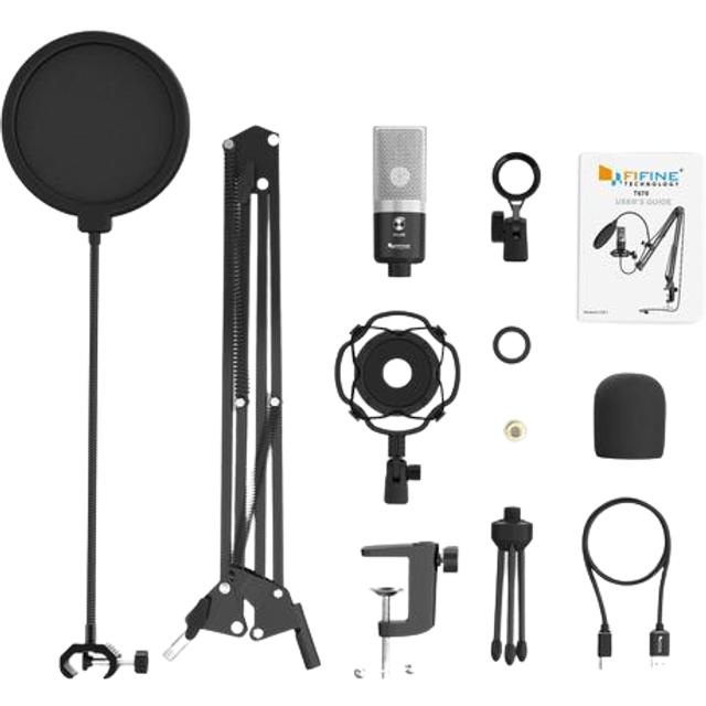 FIFINE T669 USB mikrofon kit med kondensatormikrofon, tabellstativ popfilter Bump lydkabel og stativkompatibelt med PS5