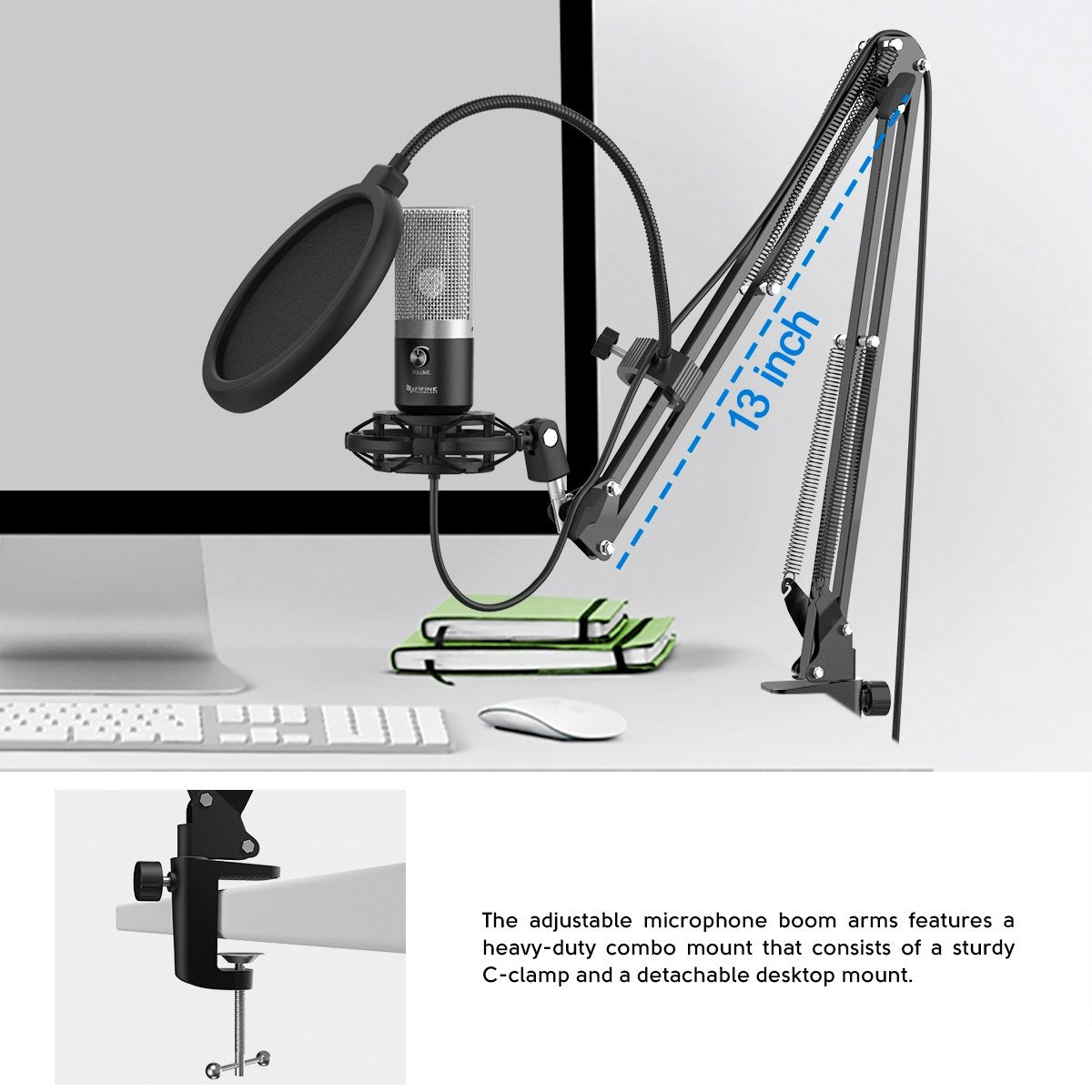 FIFINE T669 USB mikrofon kit med kondensatormikrofon, tabellstativ popfilter Bump lydkabel og stativkompatibelt med PS5